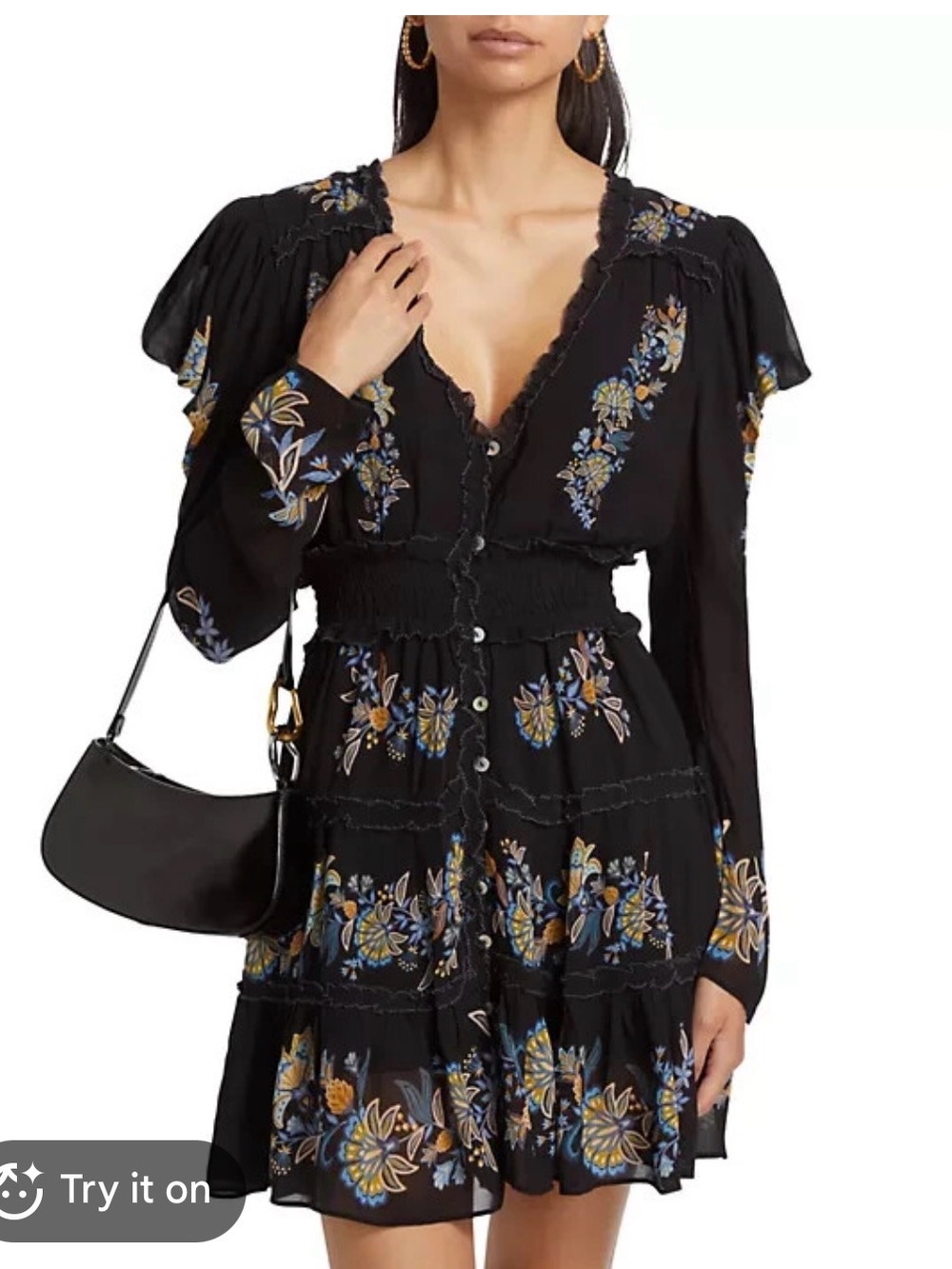 FARM Rio Black Floral Button-Front Mini Dress “garden” - Picture 6 of 6